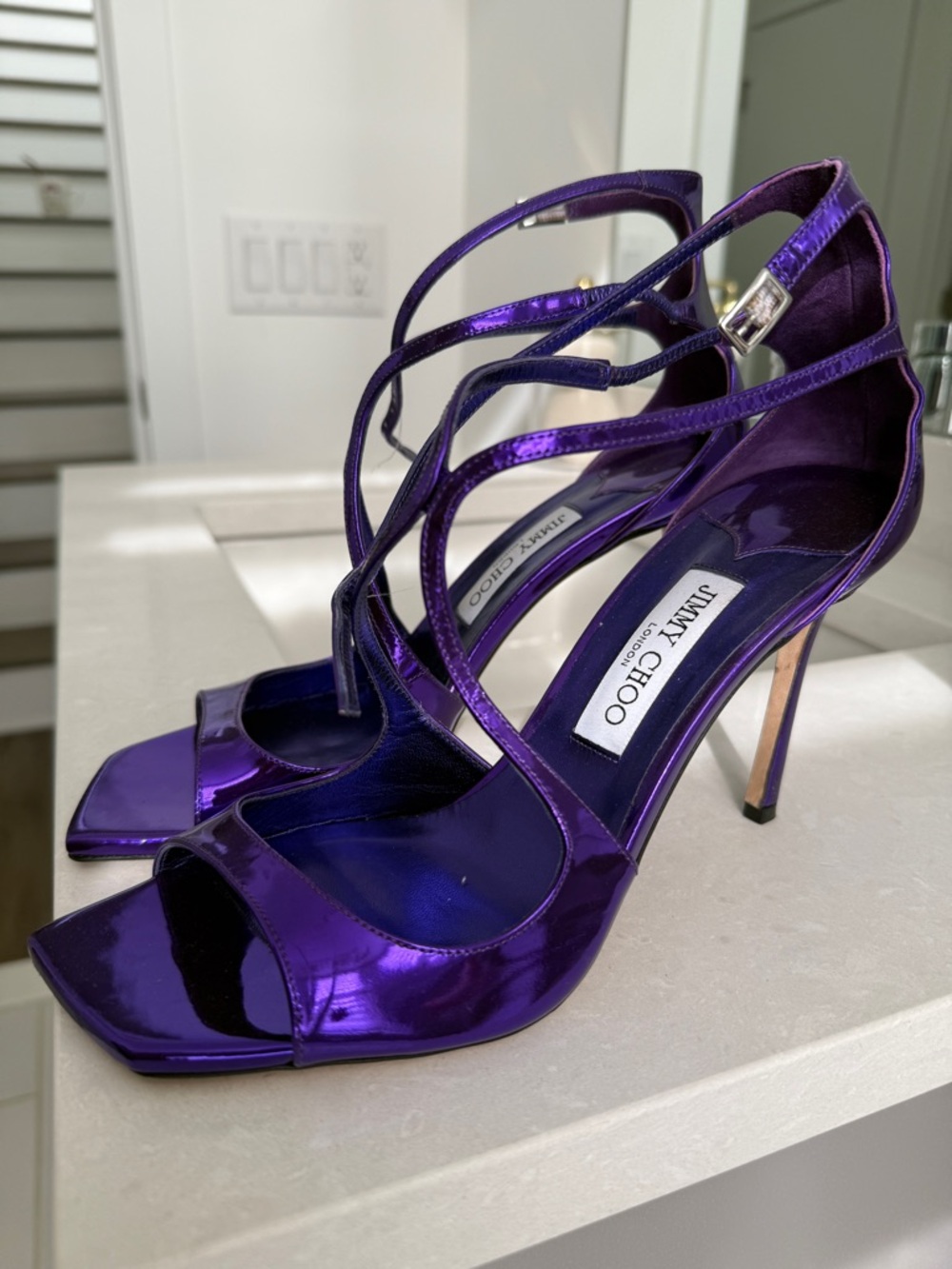 Jimmy Choo Metallic Purple Strappy Stiletto Sandals